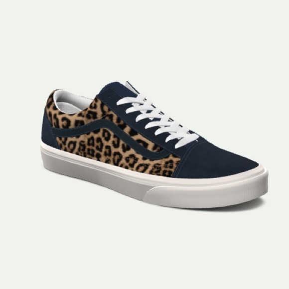 Vans || Old Skool Customs - Leopard Dress Blues Navy Suede Women’s 5.5 - Picture 1 of 9